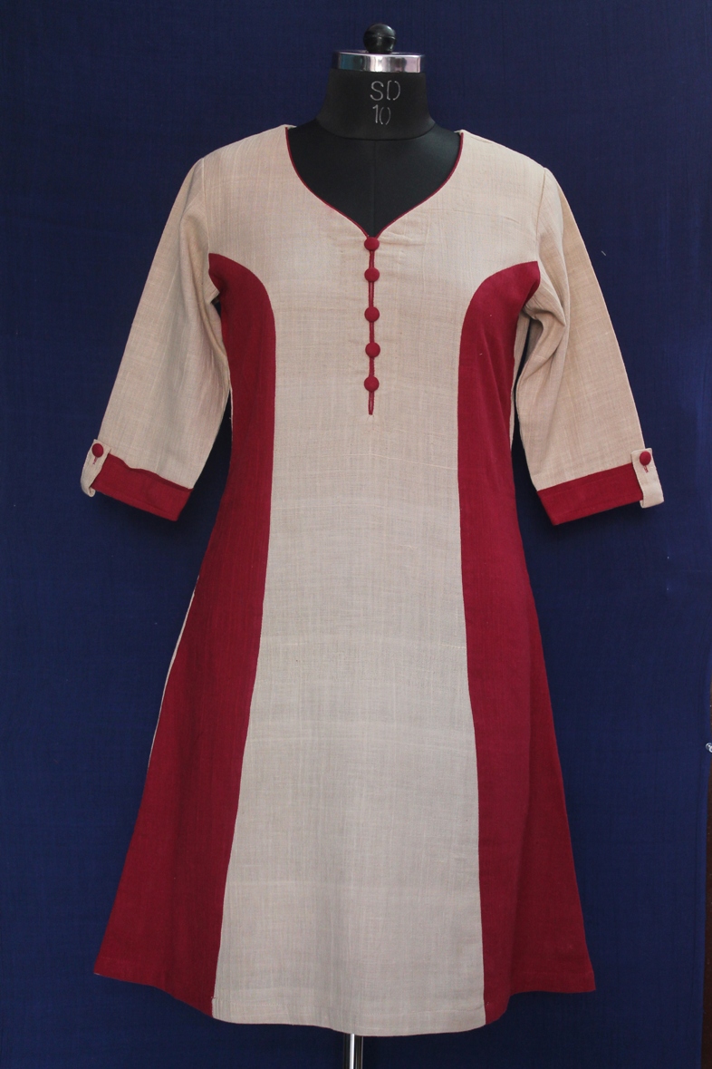 Ladies Kurtie in Creamy White & Red Colour